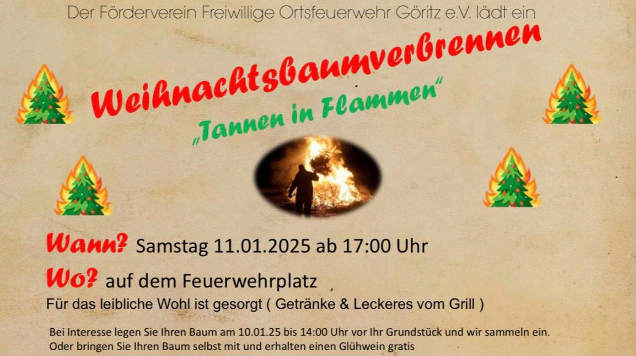Weihnachtsbaumverbrennen des Fördervereins freiwillige Feuerwehr Göritz e.V.