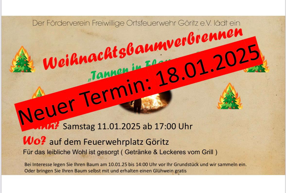 Weihnachtsbaumverbrennen des Fördervereins der freiwilligen Feuerwehr Göritz
