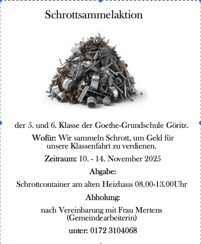 Schrottsammelaktion für eine Klassenfahrt der Klassen 5+6 der Goethe Grundschule