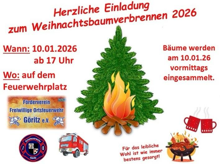 Weihnachtsbaumverbrennen in der Gemeinde Göritz