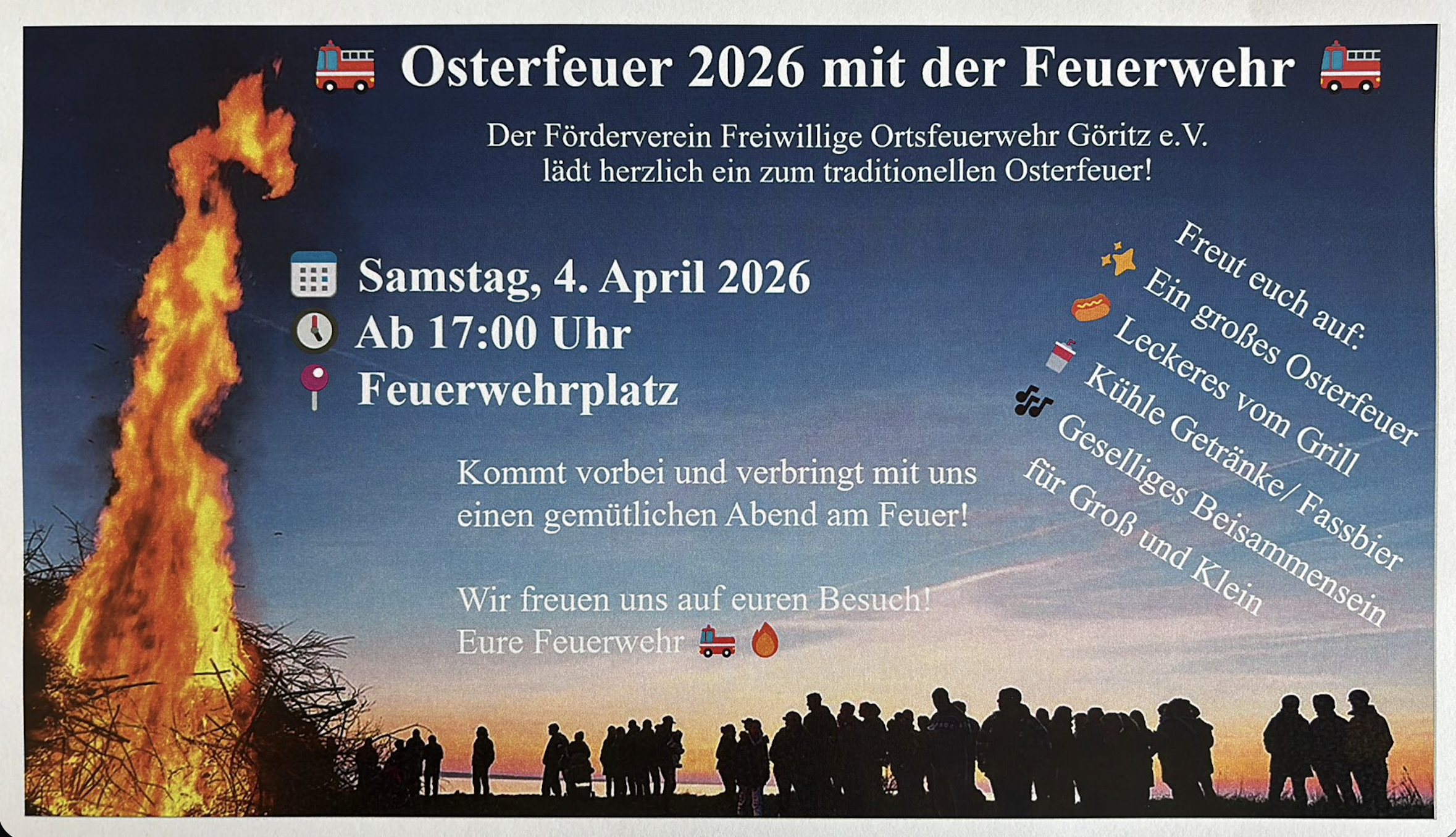 Osterfeuer mit der Feuerwehr 2026