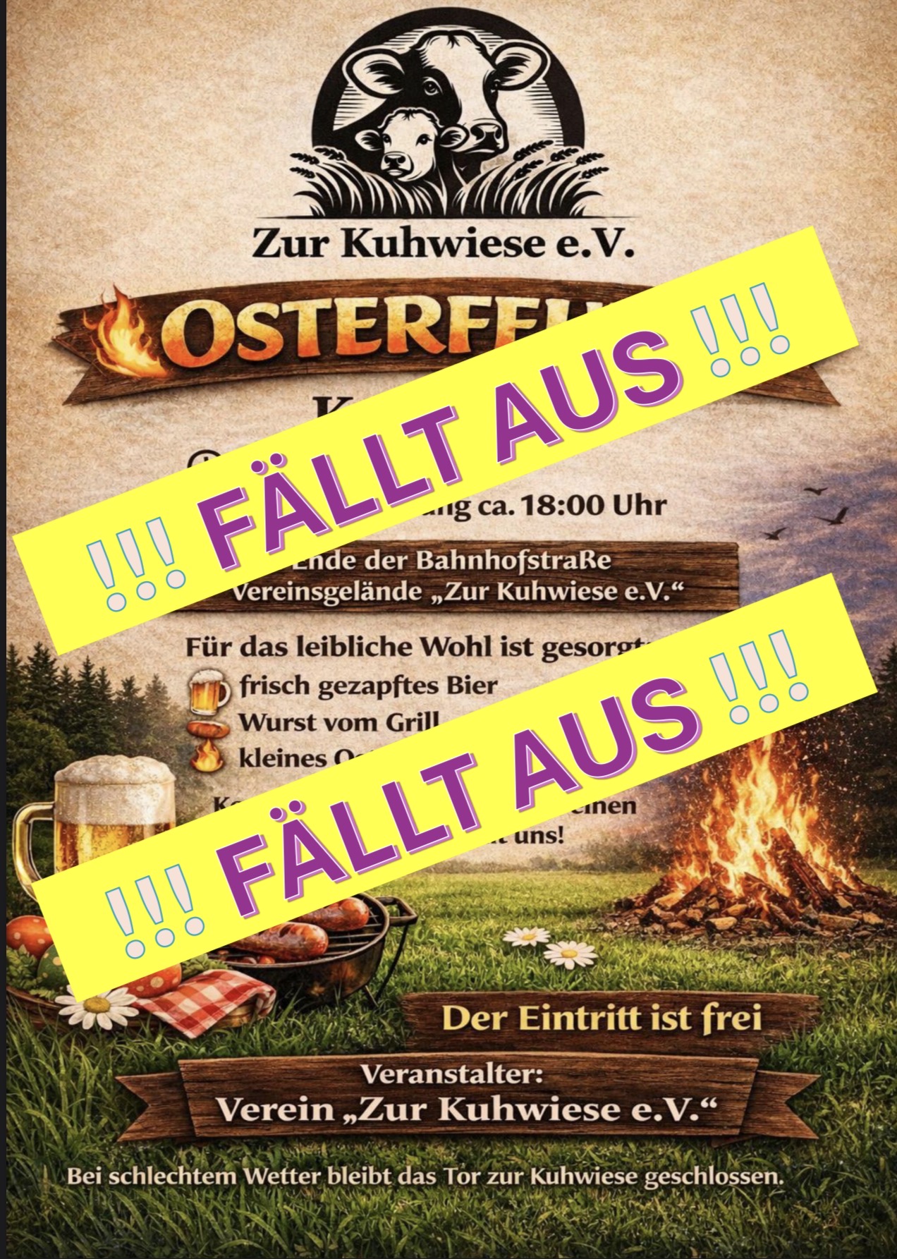 Fällt aus! Osterfeuer am Karfreitag des "Zur Kuhwiese e.V."